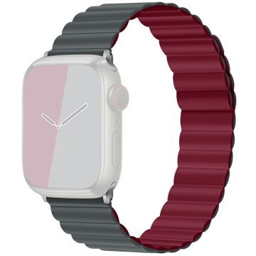 KALEBOL Magnetic Watch Band Apple Watch Series 10 46mm Silicone Strap - Grey Wine Red
