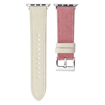 Splicing Color Watch Band Apple Watch Series 10 46mm Suede + Denim Strap - White + Pink