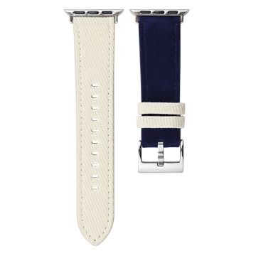 Splicing Color Watch Band Apple Watch Series 10 46mm Suede + Denim Strap - White + Dark Blue