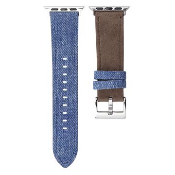 Splicing Color Watch Band Apple Watch Series 10 46mm Suede + Denim Strap - Light Blue + Grey Brown