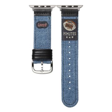Denim Watch Band Apple Watch Series 10 46mm Retro Replacement Strap - American Football / Light Blue
