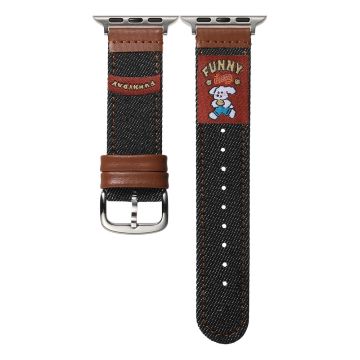 Denim Watch Band Apple Watch Series 10 46mm Retro Replacement Strap - Dog / Black