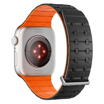 Magnetic Watch Band Apple Watch Series 10 46mm Replacement Silicone Strap - Black+Orange