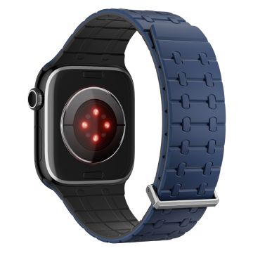 Magnetic Watch Band Apple Watch Series 10 46mm Replacement Silicone Strap - Dark Blue+Black