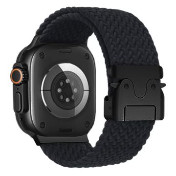 Braided Strap Apple Watch Series 10 46mm Watch Band 24mm Parachute Buckle - Black