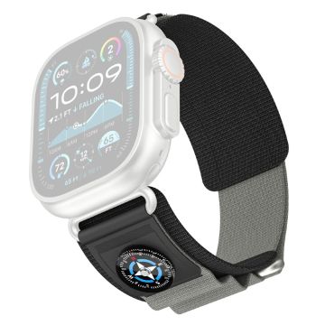 KALEBOL Nylon Watch Strap Apple Watch Series 10 46mm Wrist Band with Compass - Black+Grey