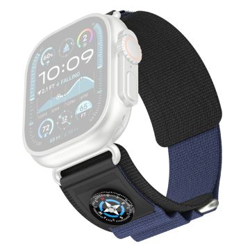 KALEBOL Nylon Watch Strap Apple Watch Series 10 46mm Wrist Band with Compass - Black+Blue