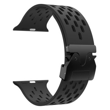 KALEBOL Watch Strap Apple Watch Series 10 46mm Hollow Silicone Band with Black Buckle - Black