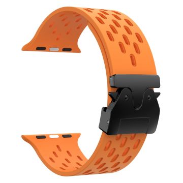 KALEBOL Watch Strap Apple Watch Series 10 46mm Hollow Silicone Band with Black Buckle - Orange