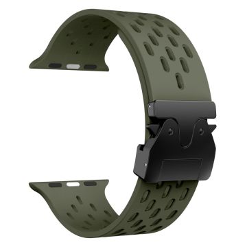KALEBOL Watch Strap Apple Watch Series 10 46mm Hollow Silicone Band with Black Buckle - Army Green