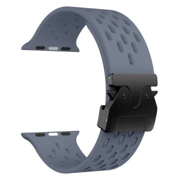KALEBOL Watch Strap Apple Watch Series 10 46mm Hollow Silicone Band with Black Buckle - Blue Grey