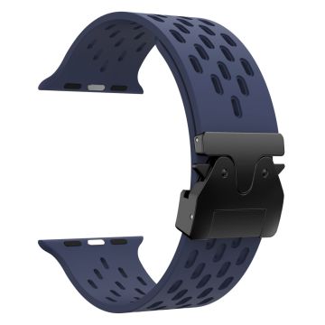 KALEBOL Watch Strap Apple Watch Series 10 46mm Hollow Silicone Band with Black Buckle - Midnight Blue