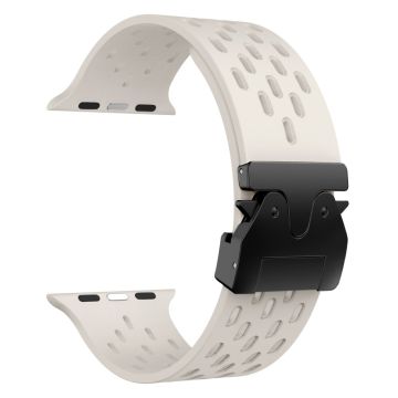 KALEBOL Watch Strap Apple Watch Series 10 46mm Hollow Silicone Band with Black Buckle - Starlight