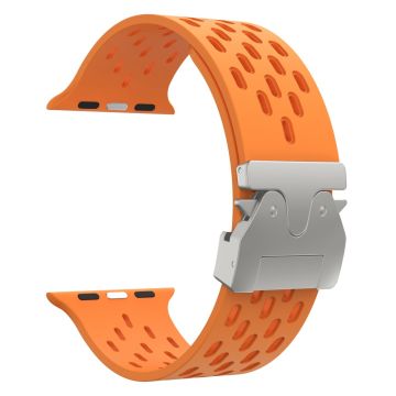 KALEBOL Silicone Band Apple Watch Series 10 46mm Hollow Strap with Silver Buckle - Orange