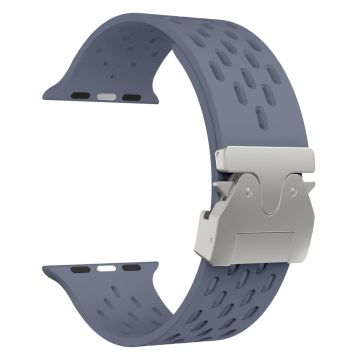 KALEBOL Silicone Band Apple Watch Series 10 46mm Hollow Strap with Silver Buckle - Blue Grey
