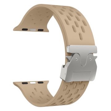 KALEBOL Silicone Band Apple Watch Series 10 46mm Hollow Strap with Silver Buckle - Milk Tea