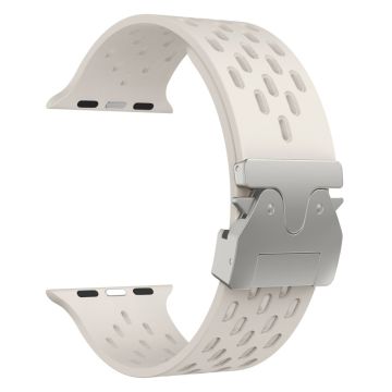 KALEBOL Silicone Band Apple Watch Series 10 46mm Hollow Strap with Silver Buckle - Starlight