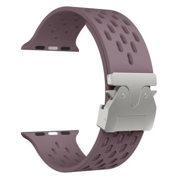 KALEBOL Silicone Band Apple Watch Series 10 46mm Hollow Strap with Silver Buckle - Purple