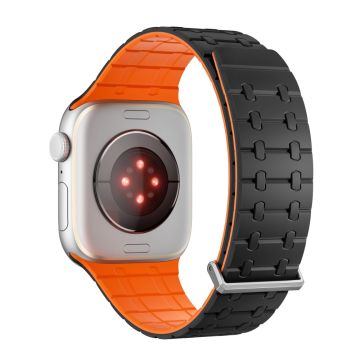 KALEBOL Magnetic Watch Band Apple Watch Series 10 46mm Silicone Strap - Black + Orange