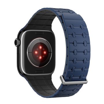 KALEBOL Magnetic Watch Band Apple Watch Series 10 46mm Silicone Strap - Dark Blue + Black
