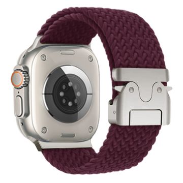 KALEBOL Nylon Braided Strap Apple Watch Series 10 42mm Watch Band with 24mm Parachute Buckle - Wine Red