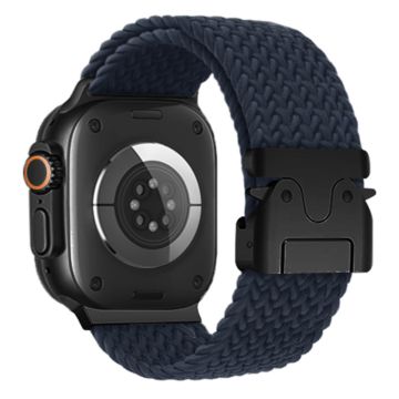 KALEBOL Nylon Braided Strap Apple Watch Series 10 46mm Band with Parachute Buckle - Midnight Blue
