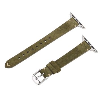 Watch Band Apple Watch Series 10 46mm Genuine Cow Leather Simple Matte Strap - Olive Green