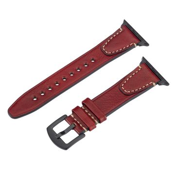 Watch Band Apple Watch Series 10 46mm U-Shaped Design Genuine Cow Leather Strap - Red