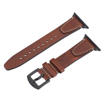 Watch Band Apple Watch Series 10 46mm U-Shaped Design Genuine Cow Leather Strap - Brown