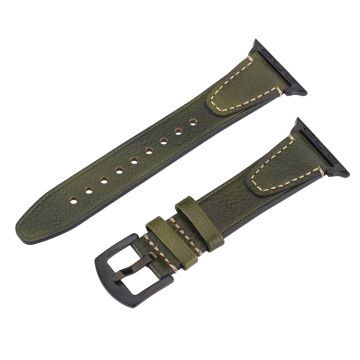Watch Band Apple Watch Series 10 46mm U-Shaped Design Genuine Cow Leather Strap - Green