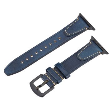 Watch Band Apple Watch Series 10 46mm U-Shaped Design Genuine Cow Leather Strap - Blue