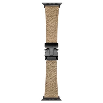 Genuine Cow Leather Strap Apple Watch Series 10 46mm Magnetic Buckle Watch Band - Apricot
