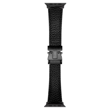 Genuine Cow Leather Strap Apple Watch Series 10 46mm Magnetic Buckle Watch Band - Black