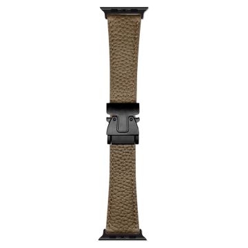 Genuine Cow Leather Strap Apple Watch Series 10 46mm Magnetic Buckle Watch Band - Dark Brown