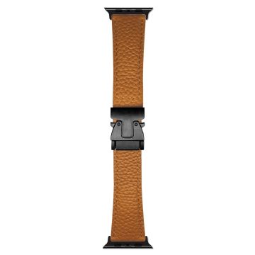 Genuine Cow Leather Strap Apple Watch Series 10 46mm Magnetic Buckle Watch Band - Brown