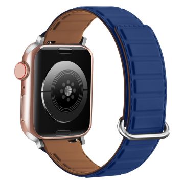 Silicone Strap Apple Watch Series 10 46mm Magnetic Buckle Watch Band - Midnight Blue+Brown