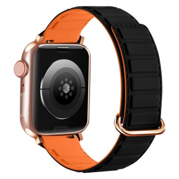 Silicone Strap Apple Watch Series 10 46mm Magnetic Buckle Watch Band - Black+Orange
