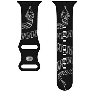 Silicone Band Apple Watch Series 10 46mm 42m Snake Pattern Engraved Watch Strap - Black / White