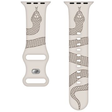Silicone Band Apple Watch Series 10 46mm 42m Snake Pattern Engraved Watch Strap - Starlight / Milk Tea
