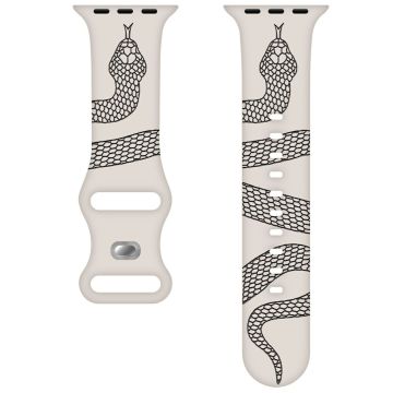 Silicone Band Apple Watch Series 10 46mm 42m Snake Pattern Engraved Watch Strap - Starlight / Black