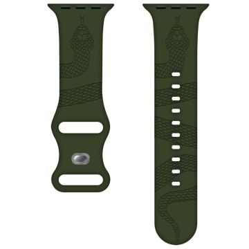 Silicone Strap Apple Watch Series 10 46mm 4 Butterfly Clasp Band Snake Pattern Engraved - Army Green
