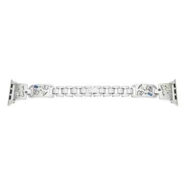 Metal Strap Apple Watch Series 10 46mm Watch Band Cat Pattern - Silver