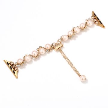 Pearl Decor Strap Apple Watch Series 10 46mm Metal Watch Band - Rose Gold