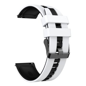 KALEBOL 22mm Dual Color Silicone Strap Samsung Galaxy Watch3 45mm / Huawei Watch GT 5 46mm / GT 5 Pro 46mm Watch Band - White+Black