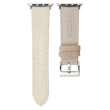 Watch Band Apple Watch Series 10 46mm Embroidered Denim Leather Strap - Apricot  /  Beige