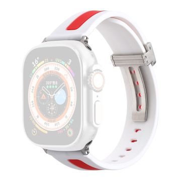 Silicone Wrist Strap Bi-Color Watchband with Buckle for Apple Watch Series - White / Red