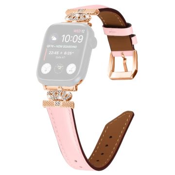 Rhinestone Band Apple Watch Universal 49mm/45mm/42mm Dressy Watch Strap with Rose Gold Buckle - Pink