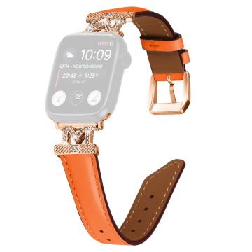 Watch Band Apple Watch Universal 49mm/45mm/42mm Rhinestone M-shape Connector Strap with Rose Gold Buckle - Orange