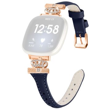 Fitbit Versa 3 / 4 / Sense / Sense 2 Rose Gold Buckle Watch Strap Crown Rhinestone Band - Dark Blue