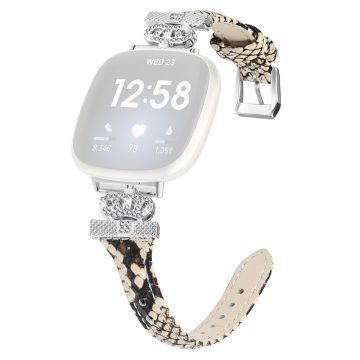 Fitbit Versa 3 / 4 / Sense / Sense 2 Silver Buckle Watch Band Crown Genuine Cowhide Leather Strap - Snake Texture